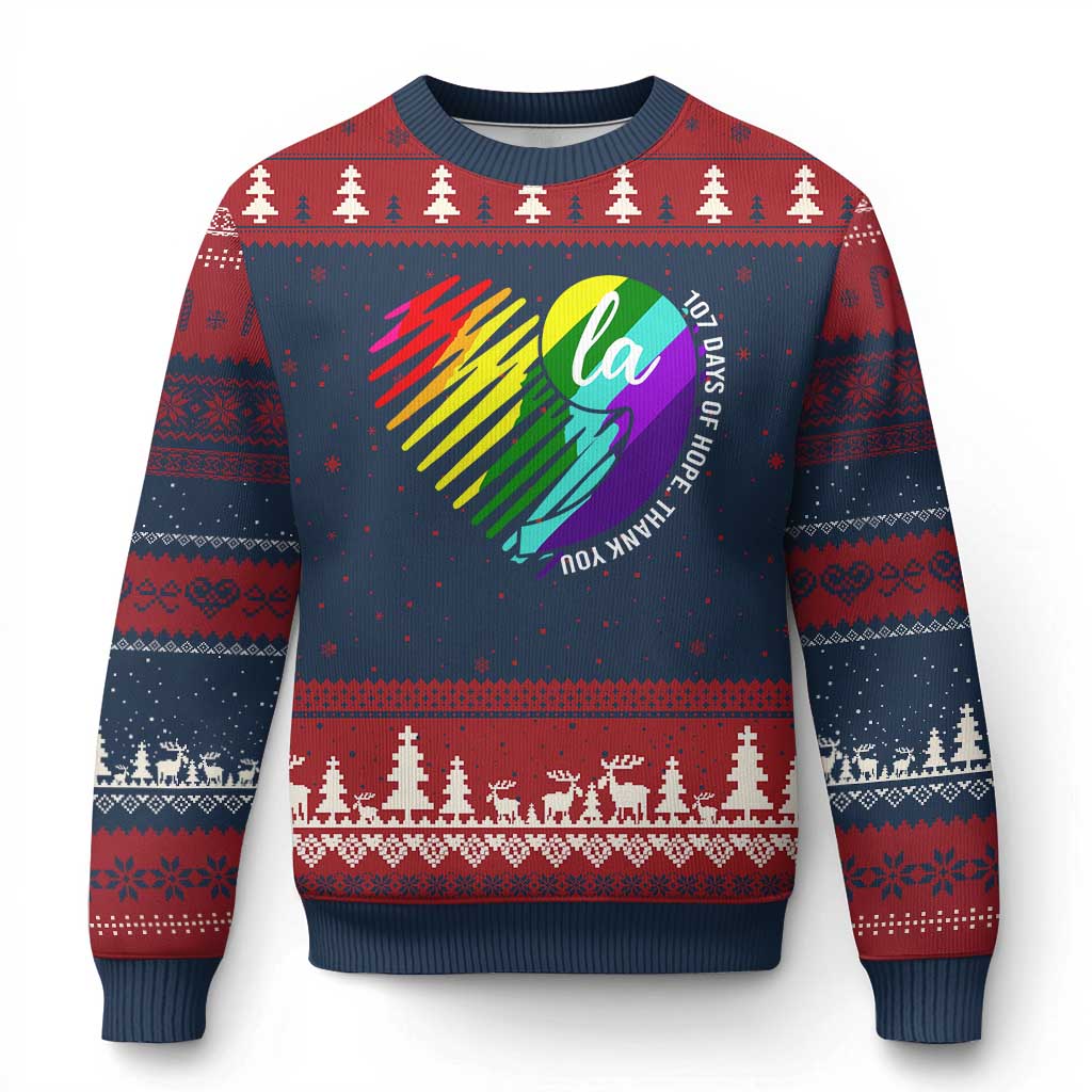 107 Days of Hope Thank You Kamala Ugly Christmas Sweater Comma La TS10 Navy Red Print Your Wear