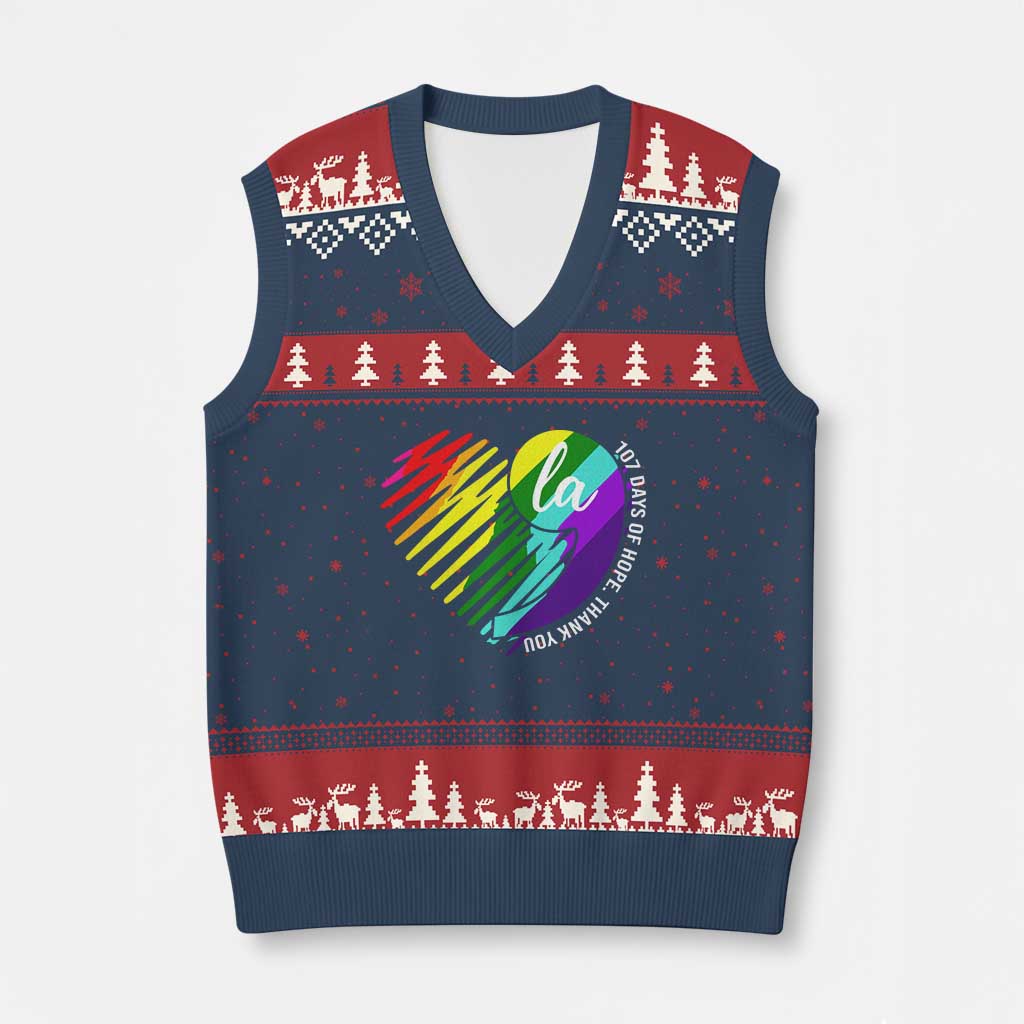 107 Days of Hope Thank You Kamala V-Neck Knit Sweater Vest Comma La TS10 Navy Red Print Your Wear