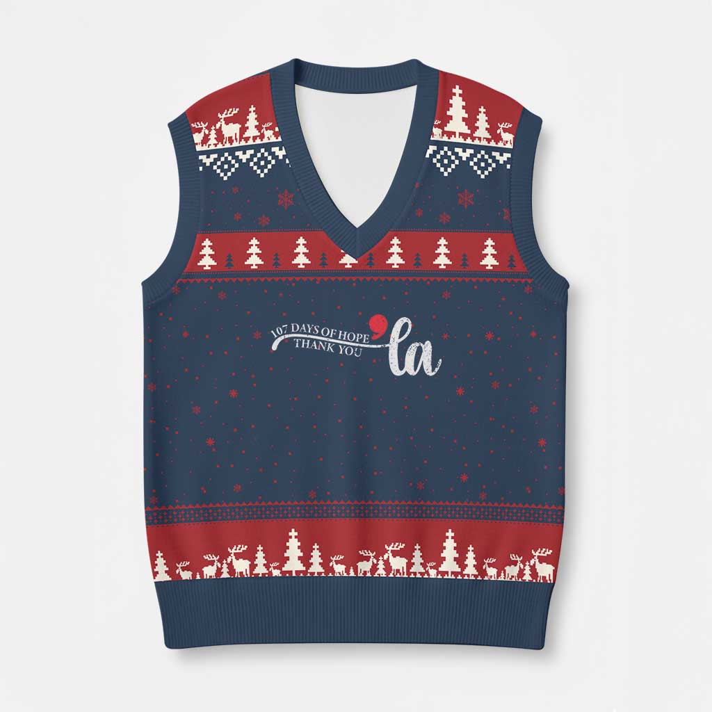 107 Days of Hope Thank You Kamala V-Neck Knit Sweater Vest Retro Comma La Kamala Harris 2025 TS10 Navy Red Print Your Wear