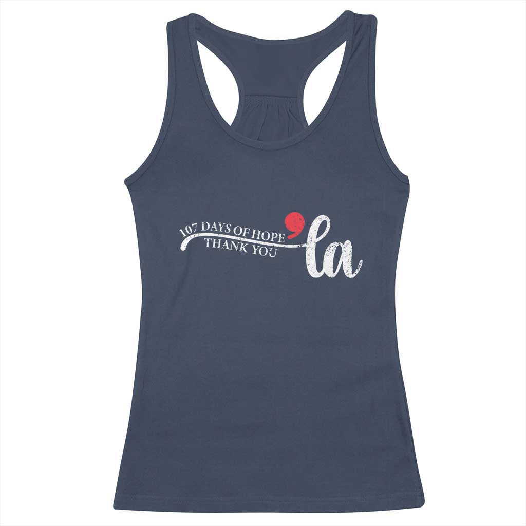 107 Days of Hope Thank You Kamala Racerback Tank Top Retro Comma La Kamala Harris 2025 TS10 Navy Print Your Wear