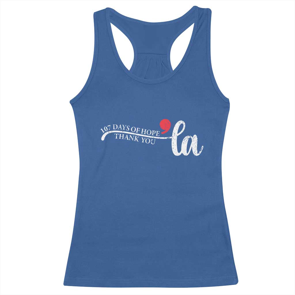 107 Days of Hope Thank You Kamala Racerback Tank Top Retro Comma La Kamala Harris 2025 TS10 Royal Blue Print Your Wear