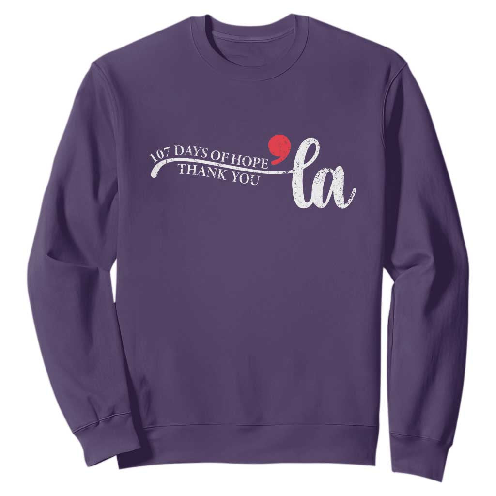 107 Days of Hope Thank You Kamala Sweatshirt Retro Comma La Kamala Harris 2025 TS10 Purple Print Your Wear