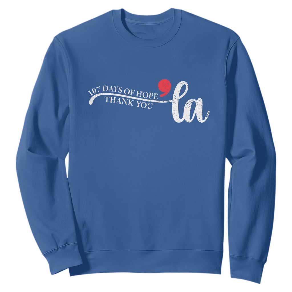 107 Days of Hope Thank You Kamala Sweatshirt Retro Comma La Kamala Harris 2025 TS10 Royal Blue Print Your Wear