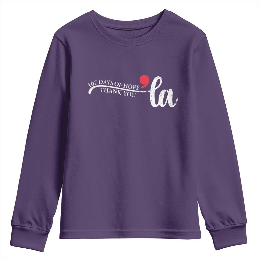 107 Days of Hope Thank You Kamala Youth Sweatshirt Retro Comma La Kamala Harris 2025 TS10 Purple Print Your Wear