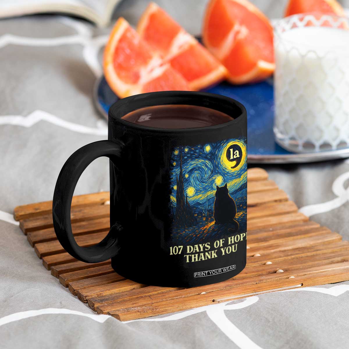 107 Days of Hope Thank You Kamala Coffee Mug Cat Starry Night Van Gogh Comma La Harris TS10 Print Your Wear