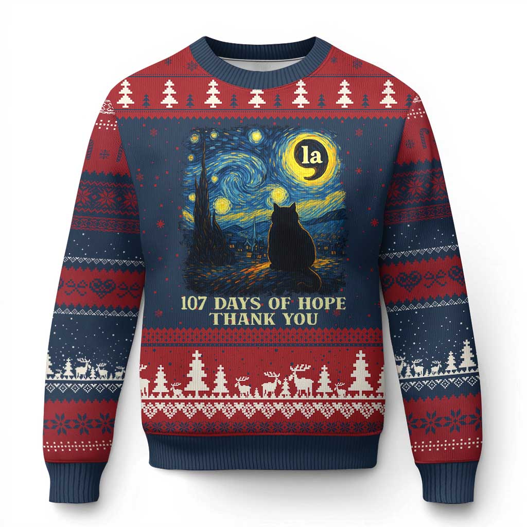 107 Days of Hope Thank You Kamala Ugly Christmas Sweater Cat Starry Night Van Gogh Comma La Harris TS10 Navy Red Print Your Wear