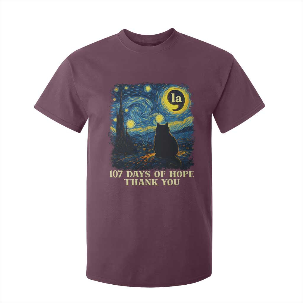 107 Days of Hope Thank You Kamala T Shirt For Kid Cat Starry Night Van Gogh Comma La Harris TS10 Maroon Print Your Wear
