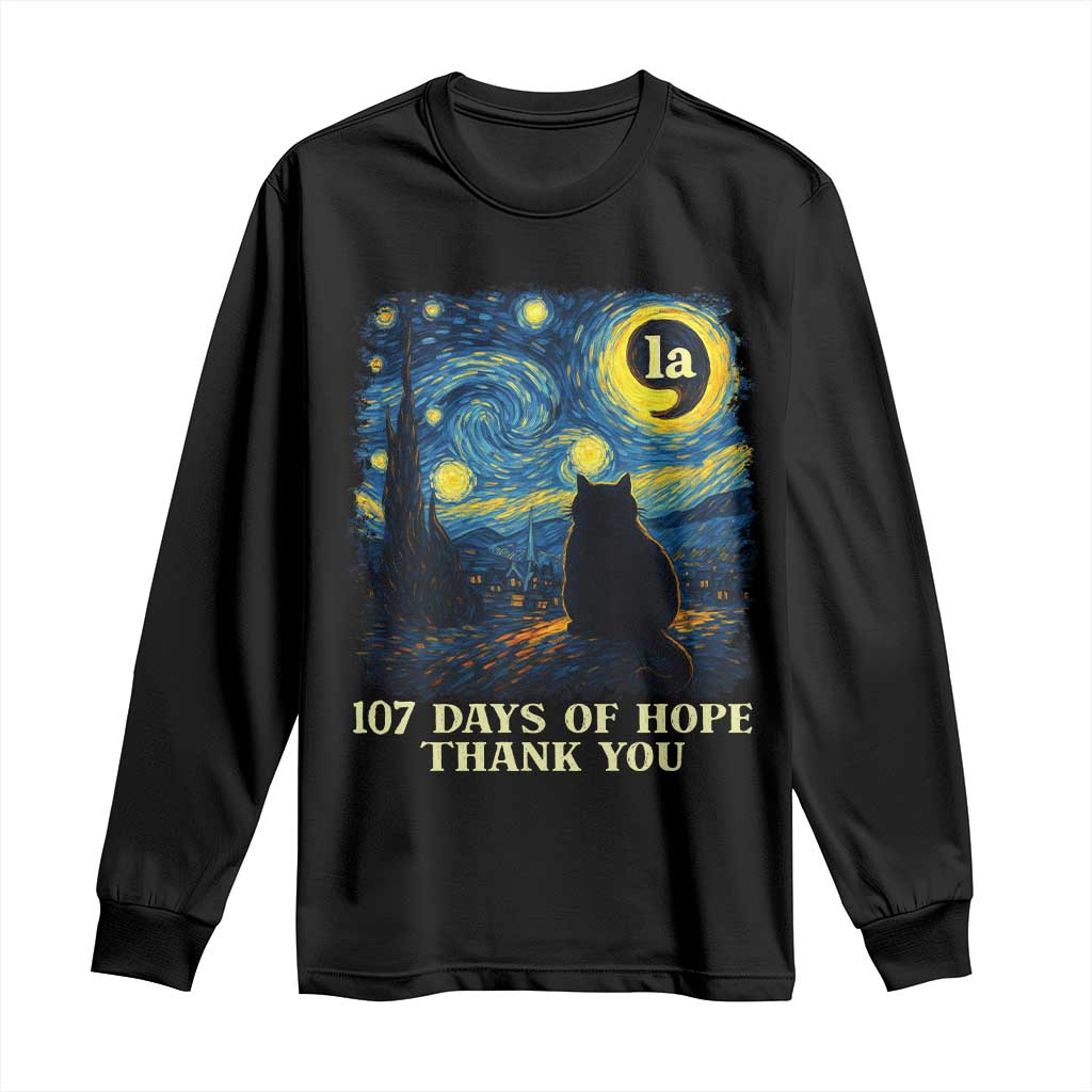 107 Days of Hope Thank You Kamala Long Sleeve Shirt Cat Starry Night Van Gogh Comma La Harris TS10 Black Print Your Wear