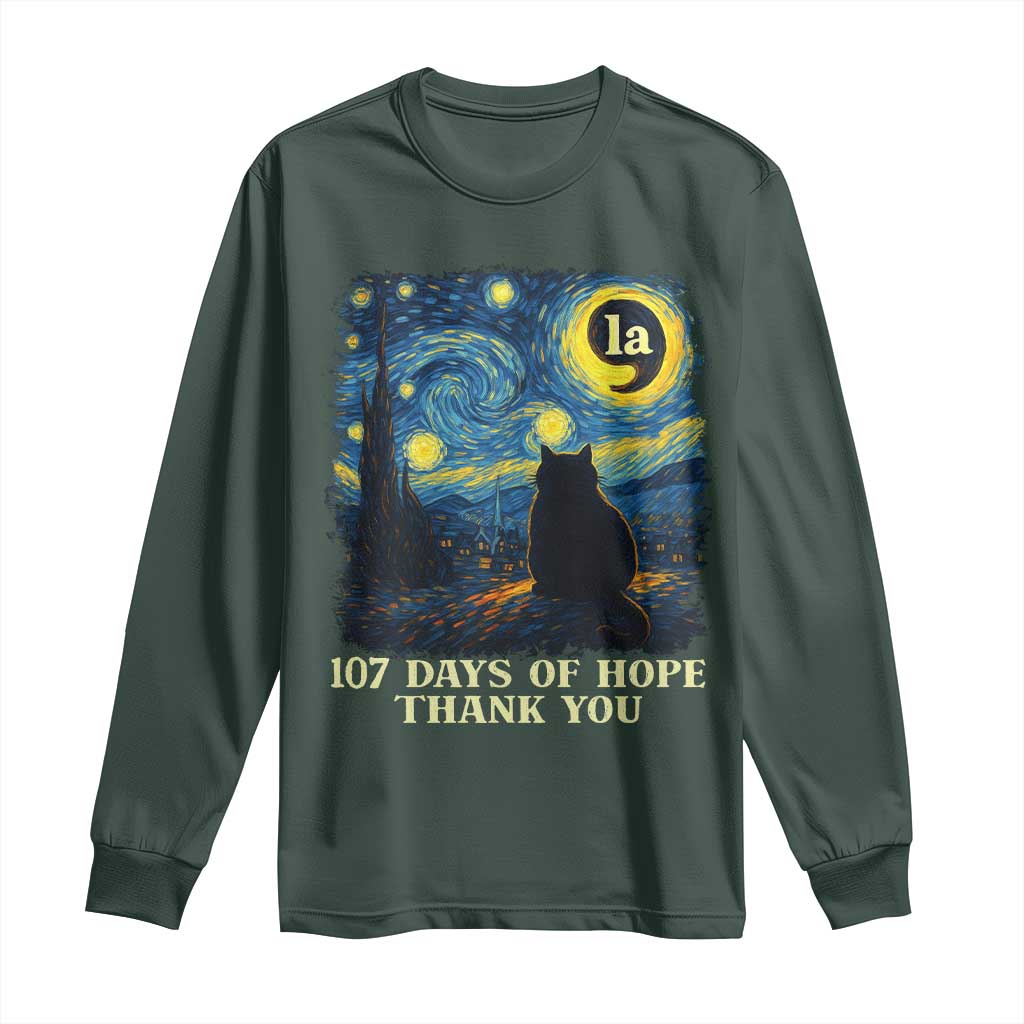 107 Days of Hope Thank You Kamala Long Sleeve Shirt Cat Starry Night Van Gogh Comma La Harris TS10 Dark Forest Green Print Your Wear