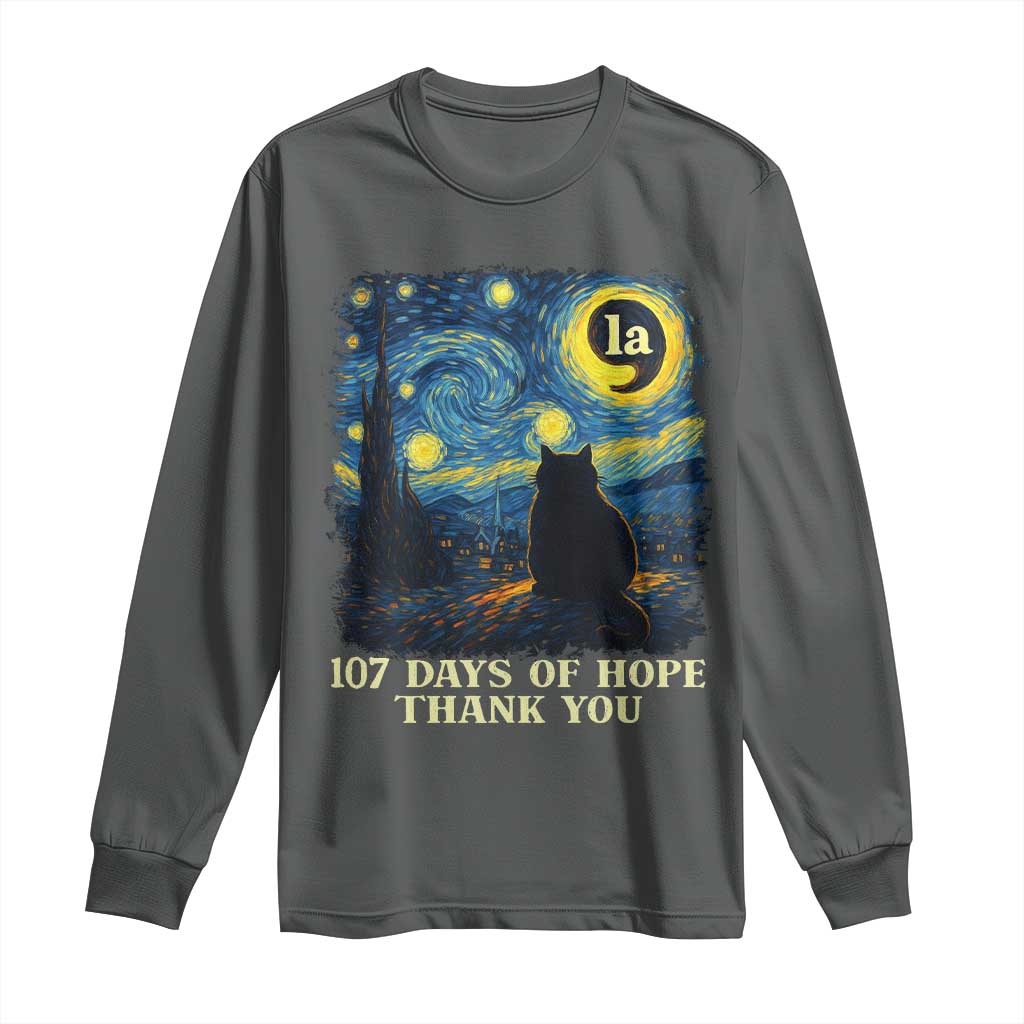 107 Days of Hope Thank You Kamala Long Sleeve Shirt Cat Starry Night Van Gogh Comma La Harris TS10 Dark Heather Print Your Wear
