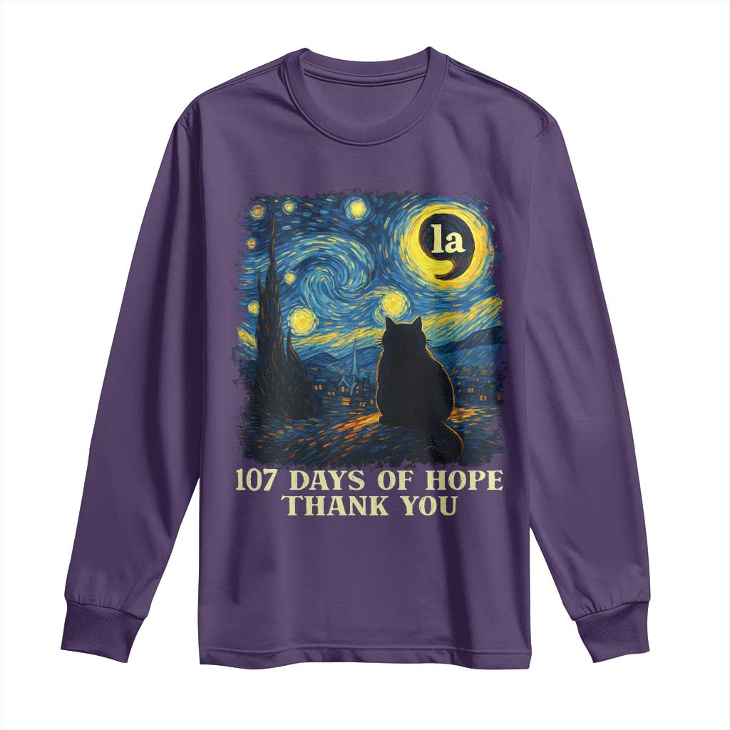 107 Days of Hope Thank You Kamala Long Sleeve Shirt Cat Starry Night Van Gogh Comma La Harris TS10 Purple Print Your Wear