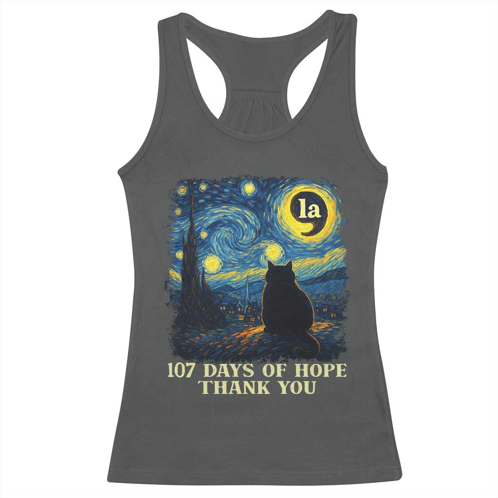 107 Days of Hope Thank You Kamala Racerback Tank Top Cat Starry Night Van Gogh Comma La Harris TS10 Dark Heather Print Your Wear