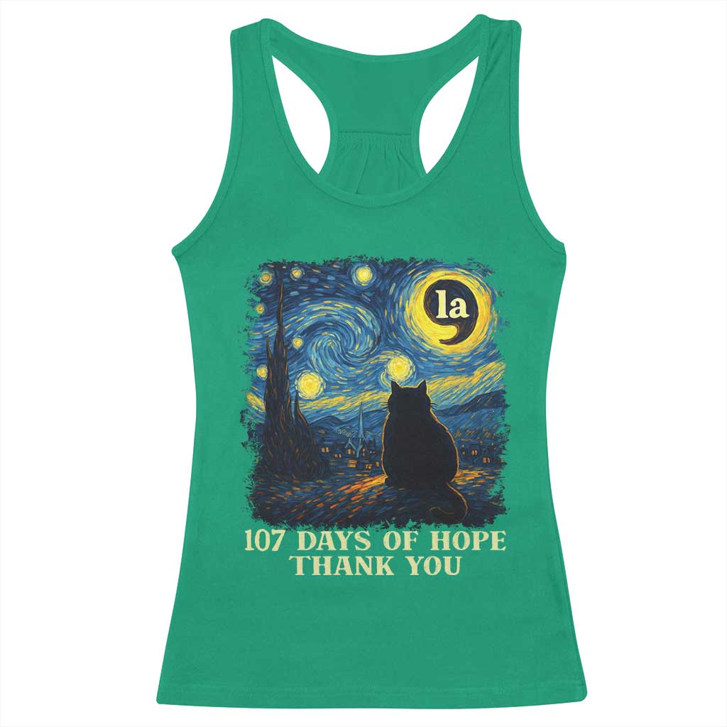 107 Days of Hope Thank You Kamala Racerback Tank Top Cat Starry Night Van Gogh Comma La Harris TS10 Irish Green Print Your Wear