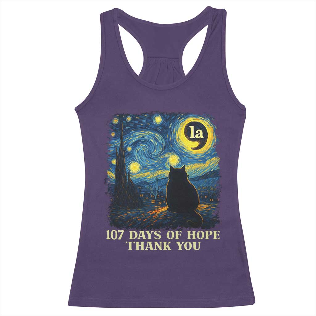 107 Days of Hope Thank You Kamala Racerback Tank Top Cat Starry Night Van Gogh Comma La Harris TS10 Purple Print Your Wear