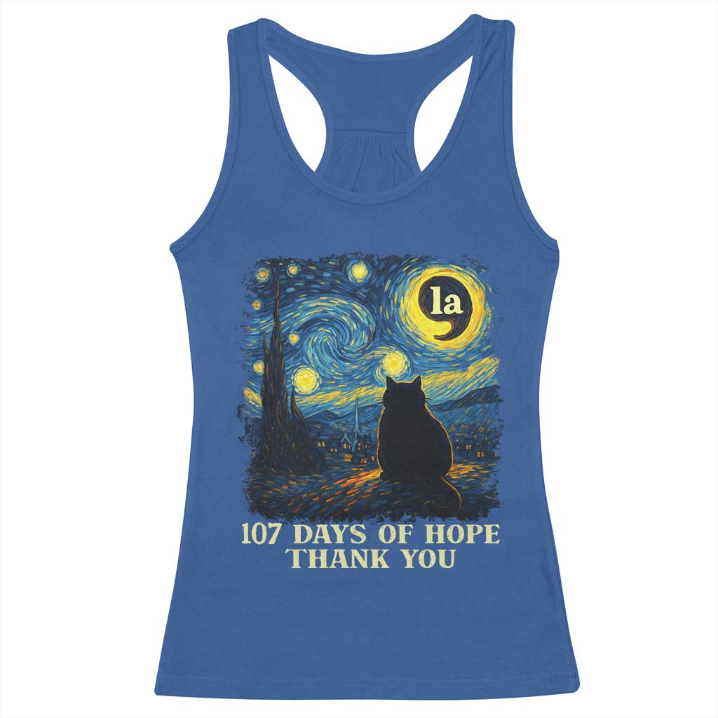107 Days of Hope Thank You Kamala Racerback Tank Top Cat Starry Night Van Gogh Comma La Harris TS10 Royal Blue Print Your Wear