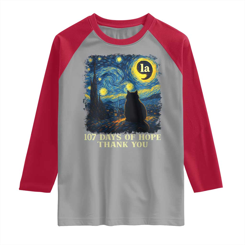 107 Days of Hope Thank You Kamala Raglan Shirt Cat Starry Night Van Gogh Comma La Harris TS10 Sport Gray Red Print Your Wear