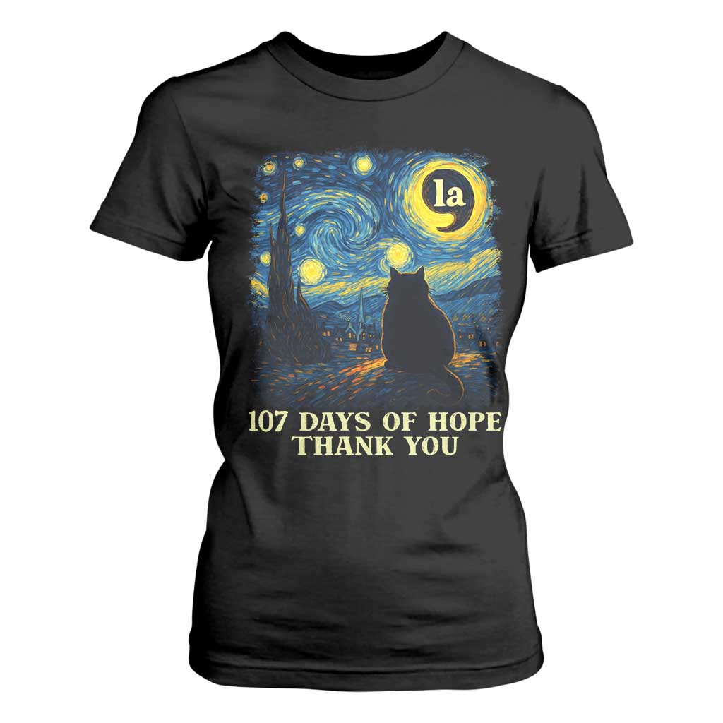107 Days of Hope Thank You Kamala T Shirt For Women Cat Starry Night Van Gogh Comma La Harris TS10 Black Print Your Wear