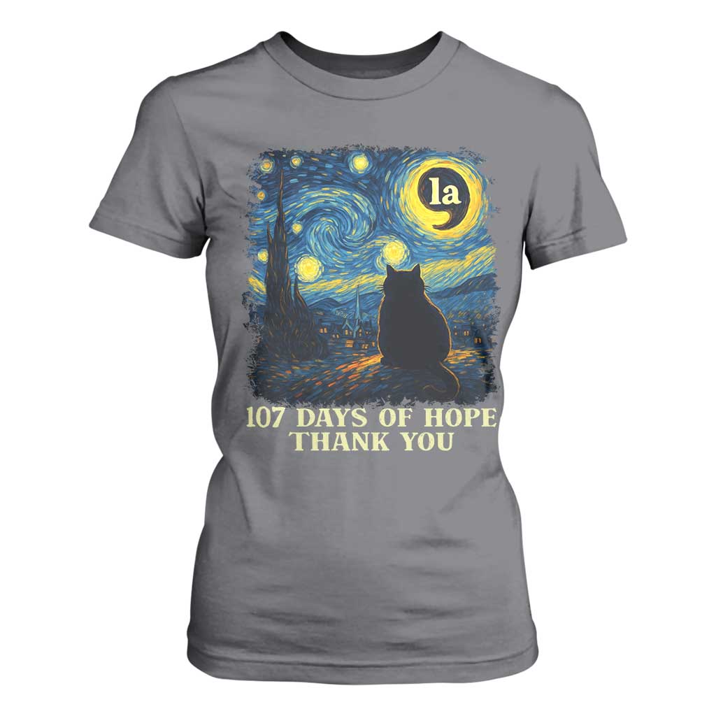 107 Days of Hope Thank You Kamala T Shirt For Women Cat Starry Night Van Gogh Comma La Harris TS10 Charcoal Print Your Wear