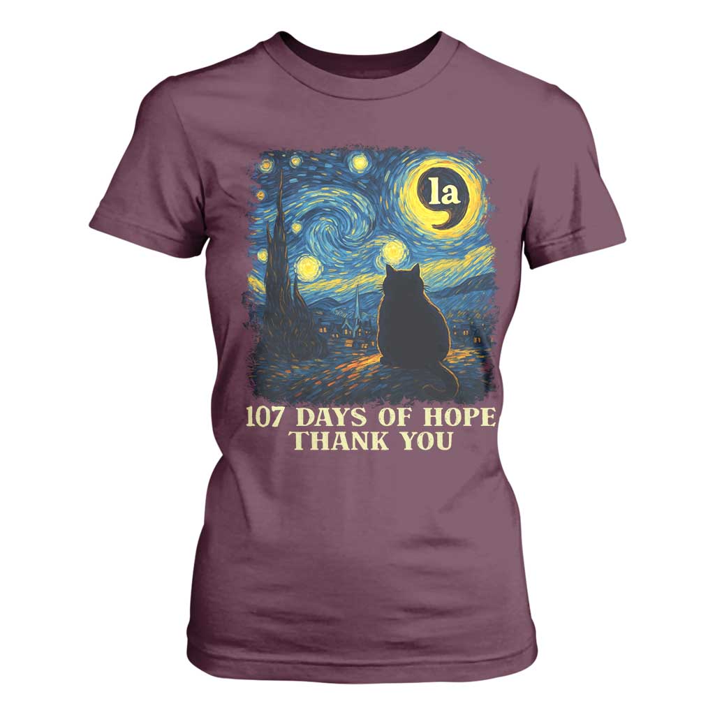 107 Days of Hope Thank You Kamala T Shirt For Women Cat Starry Night Van Gogh Comma La Harris TS10 Maroon Print Your Wear