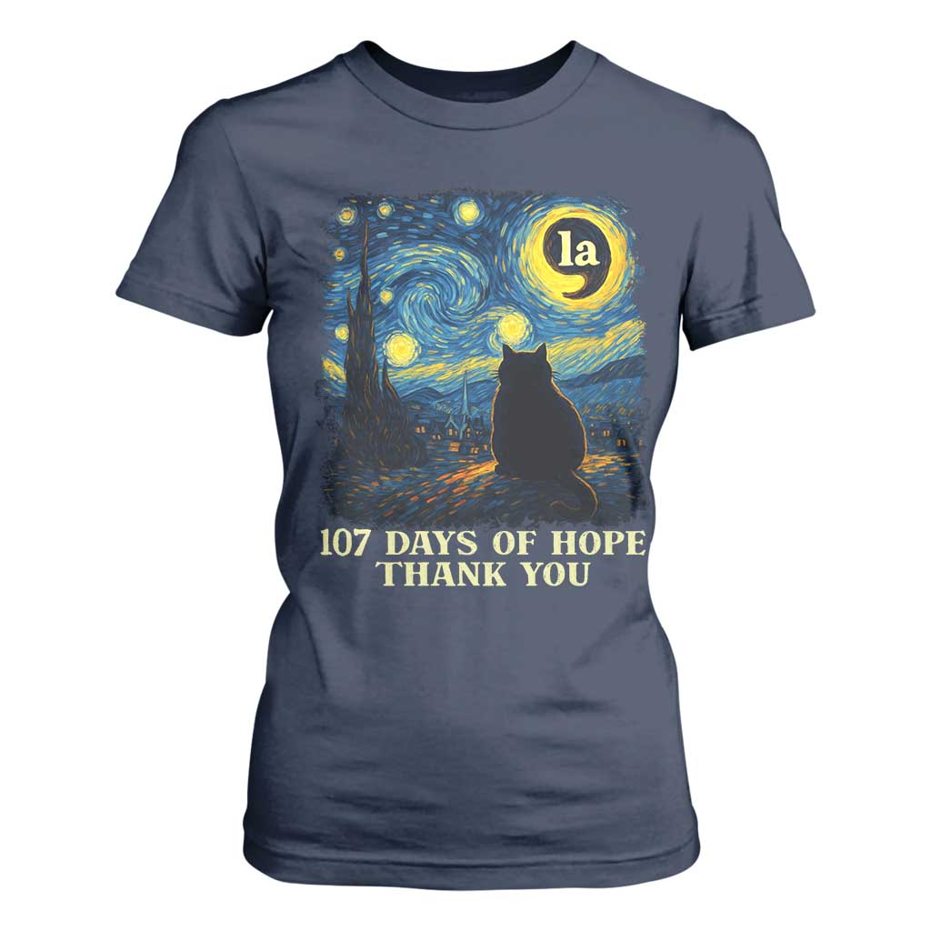 107 Days of Hope Thank You Kamala T Shirt For Women Cat Starry Night Van Gogh Comma La Harris TS10 Navy Print Your Wear