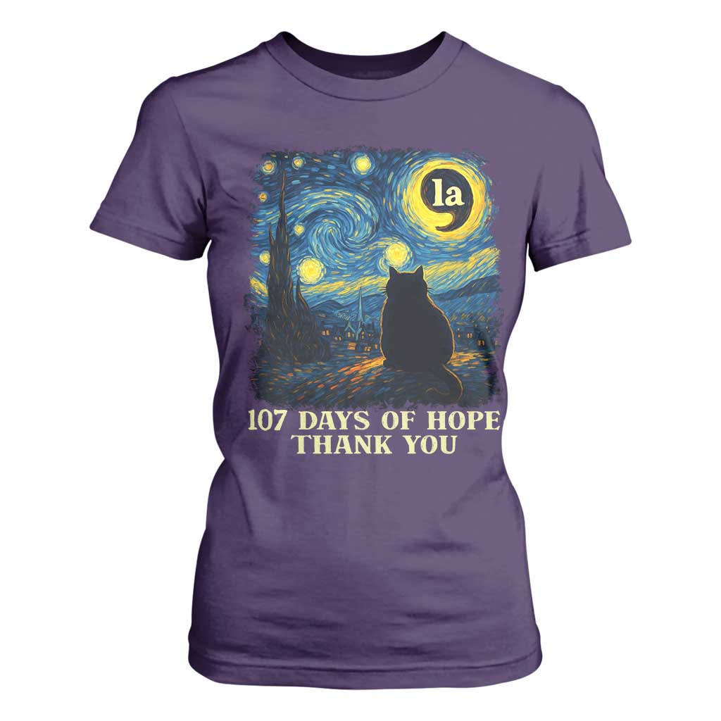 107 Days of Hope Thank You Kamala T Shirt For Women Cat Starry Night Van Gogh Comma La Harris TS10 Purple Print Your Wear