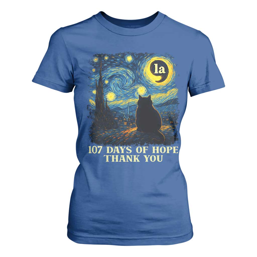 107 Days of Hope Thank You Kamala T Shirt For Women Cat Starry Night Van Gogh Comma La Harris TS10 Royal Blue Print Your Wear