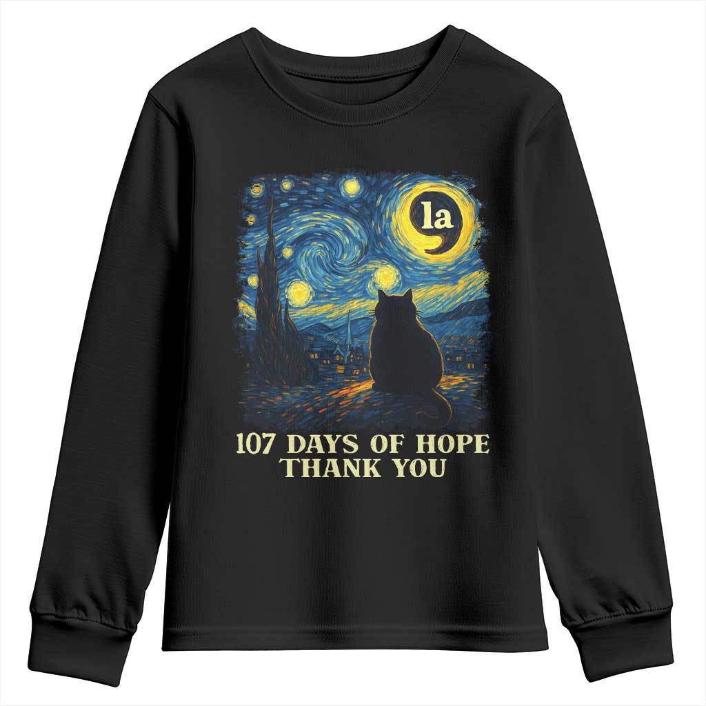 107 Days of Hope Thank You Kamala Youth Sweatshirt Cat Starry Night Van Gogh Comma La Harris TS10 Black Print Your Wear