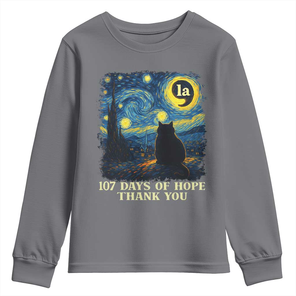 107 Days of Hope Thank You Kamala Youth Sweatshirt Cat Starry Night Van Gogh Comma La Harris TS10 Charcoal Print Your Wear