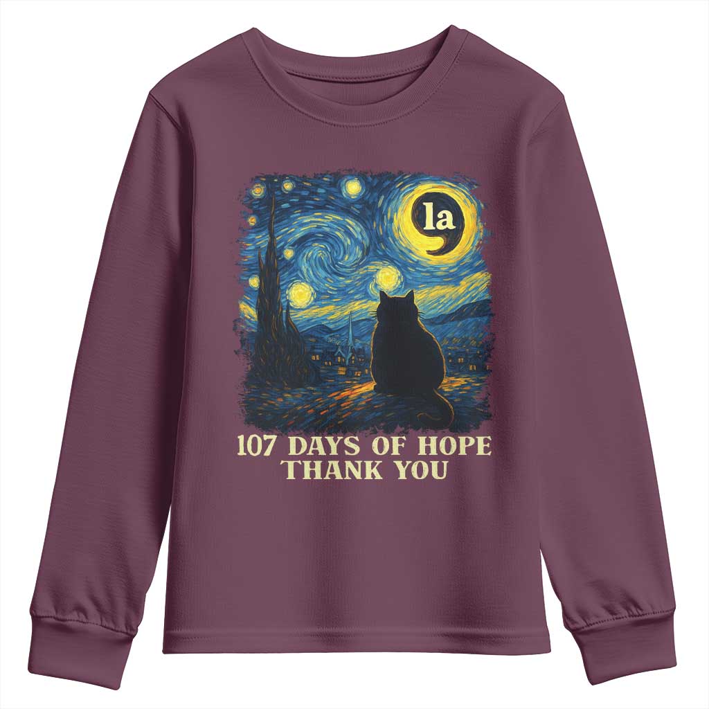 107 Days of Hope Thank You Kamala Youth Sweatshirt Cat Starry Night Van Gogh Comma La Harris TS10 Maroon Print Your Wear
