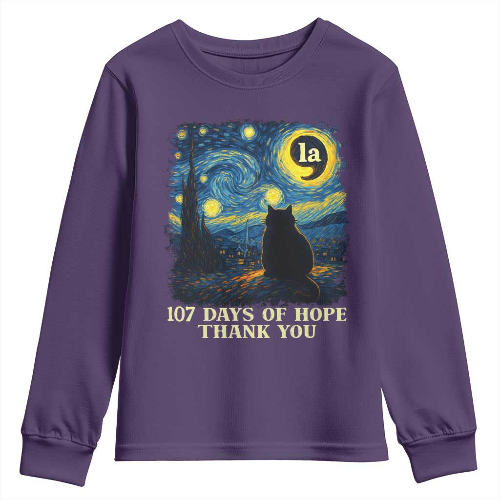 107 Days of Hope Thank You Kamala Youth Sweatshirt Cat Starry Night Van Gogh Comma La Harris TS10 Purple Print Your Wear