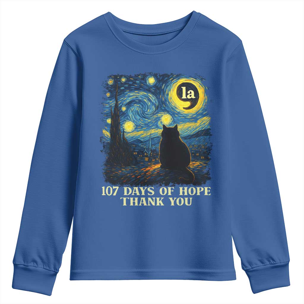 107 Days of Hope Thank You Kamala Youth Sweatshirt Cat Starry Night Van Gogh Comma La Harris TS10 Royal Blue Print Your Wear