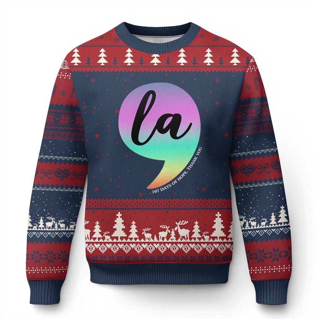 107 Days of Hope Thank You Kamala Ugly Christmas Sweater Comma La Kamala Harris TS10 Navy Red Print Your Wear