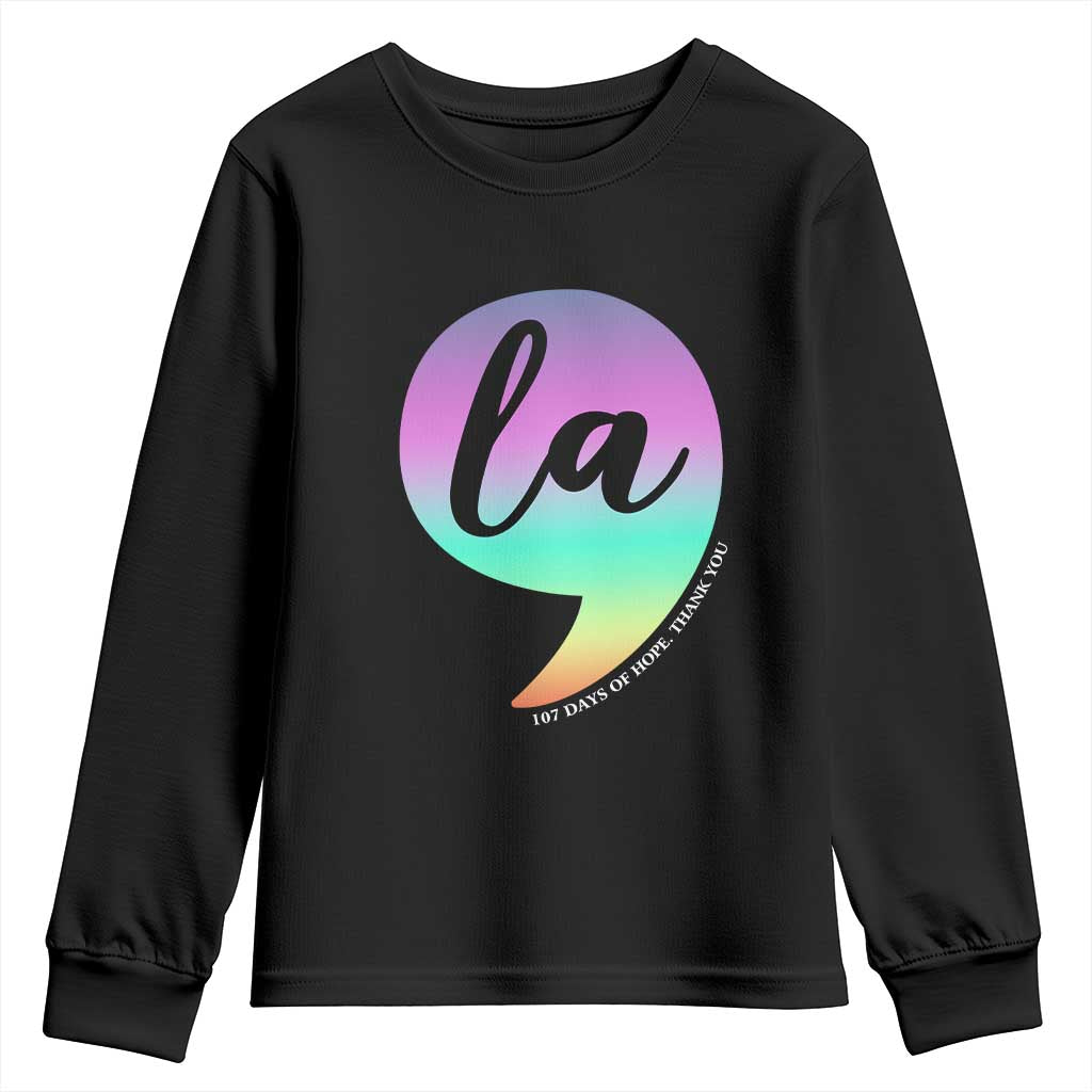 107 Days of Hope Thank You Kamala Youth Sweatshirt Comma La Kamala Harris TS10 Black Print Your Wear