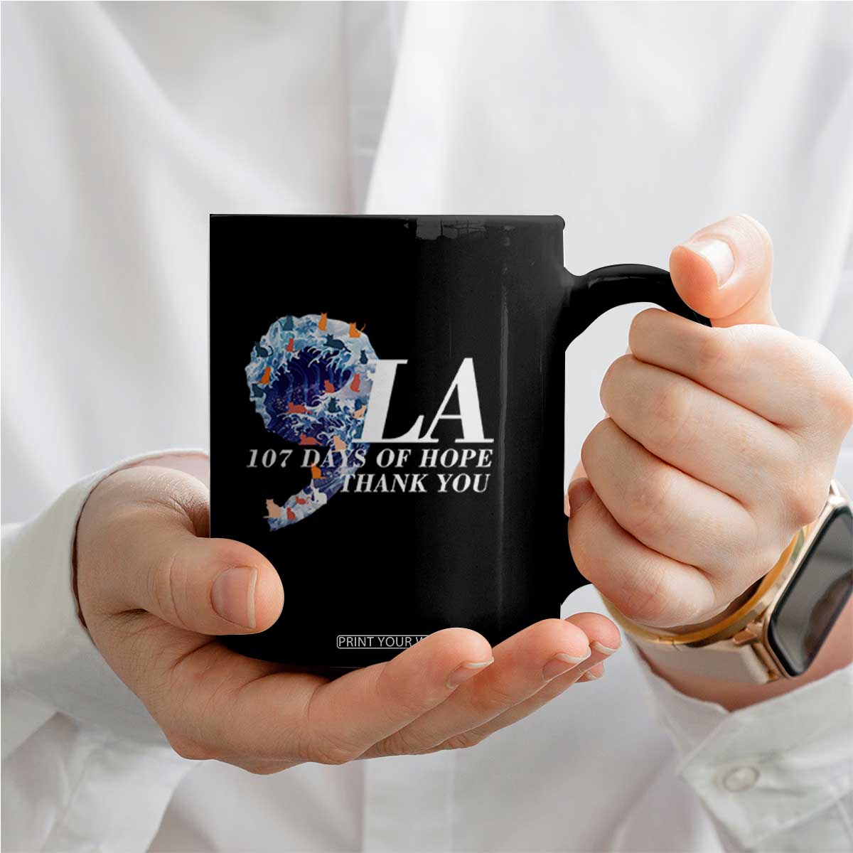 107 Days of Hope Thank You Kamala Coffee Mug The Great Wave Kanagawa Japanese Cat TS10 Print Your Wear