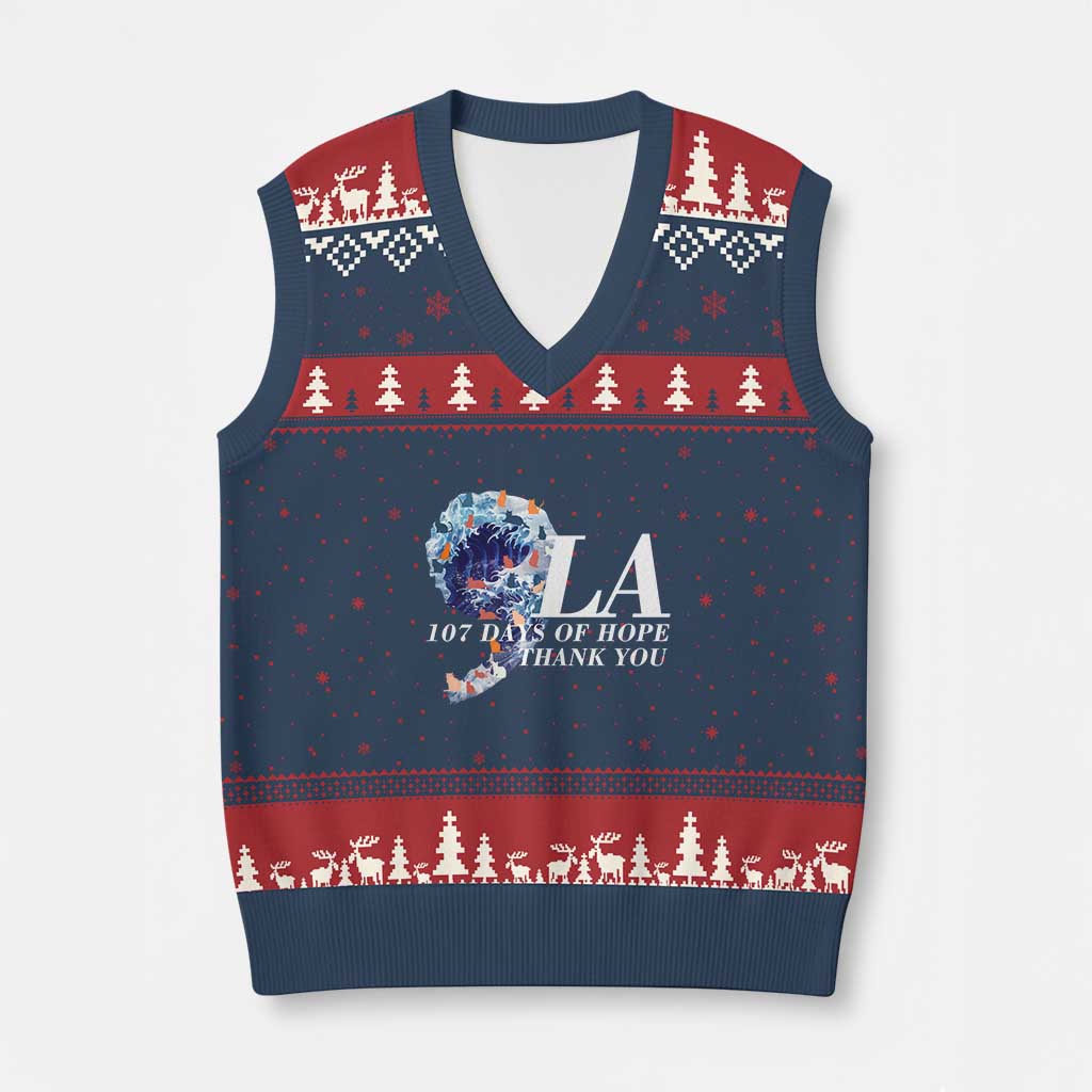 107 Days of Hope Thank You Kamala V-Neck Knit Sweater Vest The Great Wave Kanagawa Japanese Cat TS10 Navy Red Print Your Wear