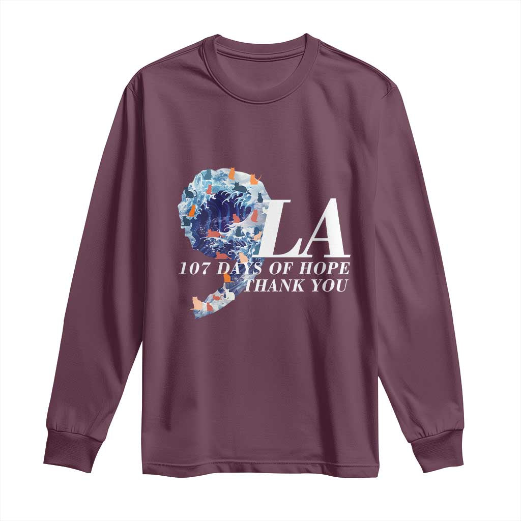107 Days of Hope Thank You Kamala Long Sleeve Shirt The Great Wave Kanagawa Japanese Cat TS10 Maroon Print Your Wear