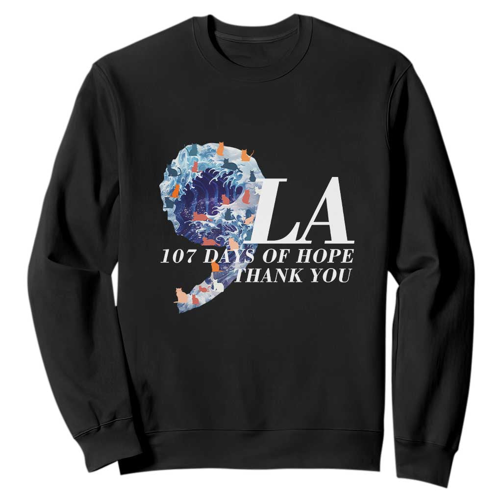107 Days of Hope Thank You Kamala Sweatshirt The Great Wave Kanagawa Japanese Cat TS10 Black Print Your Wear