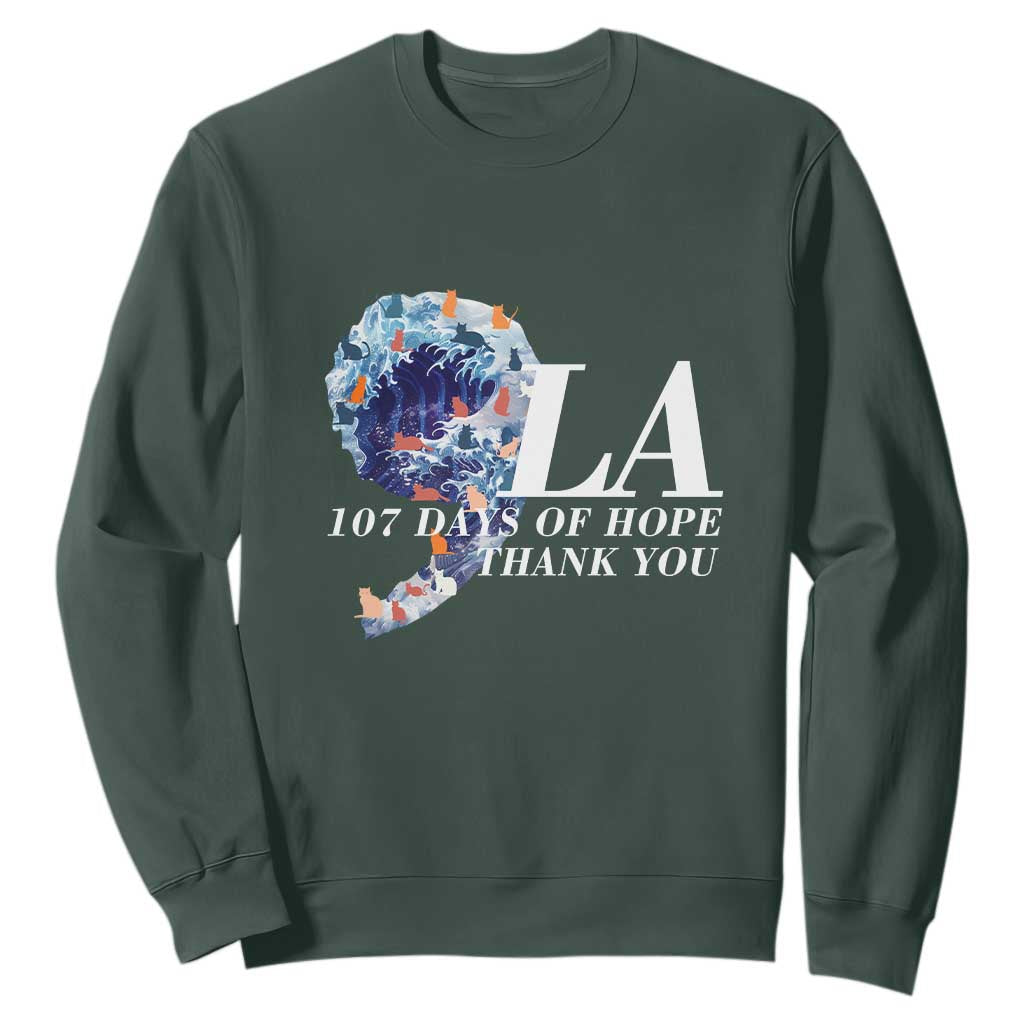 107 Days of Hope Thank You Kamala Sweatshirt The Great Wave Kanagawa Japanese Cat TS10 Dark Forest Green Print Your Wear