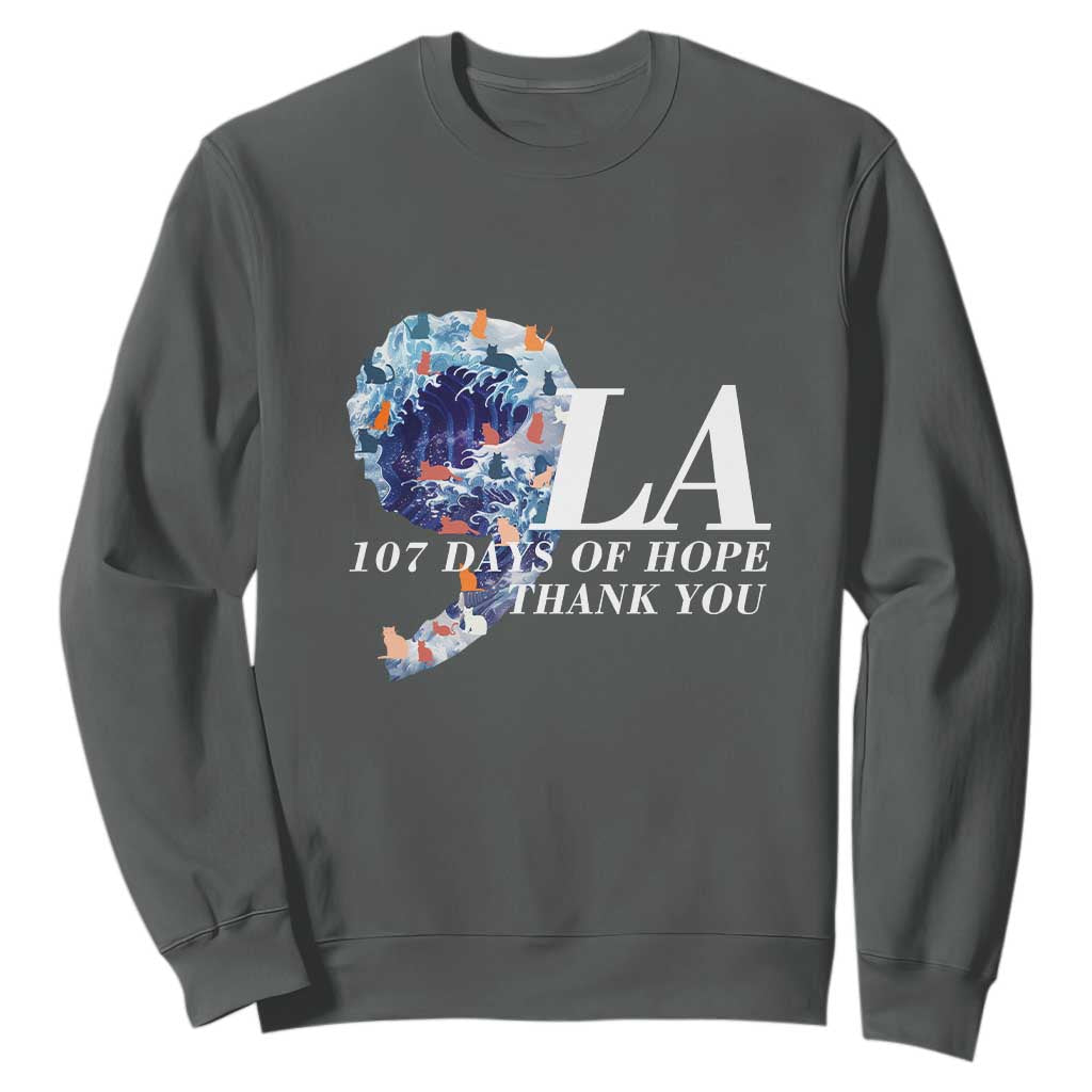 107 Days of Hope Thank You Kamala Sweatshirt The Great Wave Kanagawa Japanese Cat TS10 Dark Heather Print Your Wear