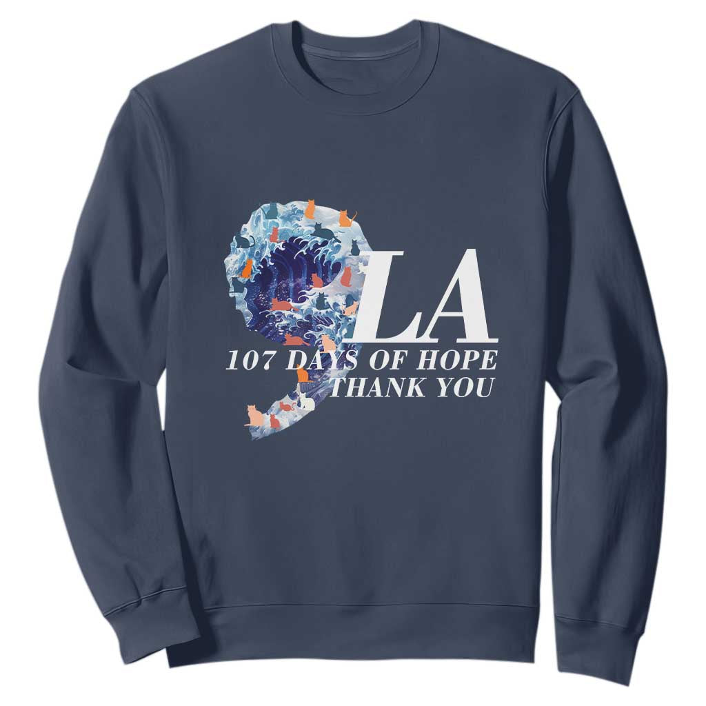 107 Days of Hope Thank You Kamala Sweatshirt The Great Wave Kanagawa Japanese Cat TS10 Navy Print Your Wear