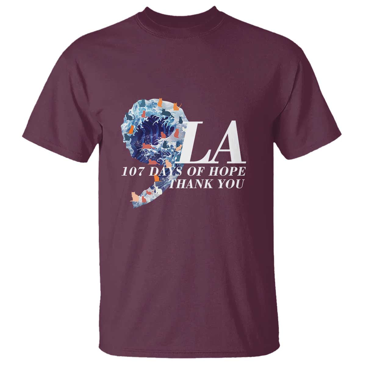 107 Days of Hope Thank You Kamala T Shirt The Great Wave Kanagawa Japanese Cat TS10 Maroon Print Your Wear