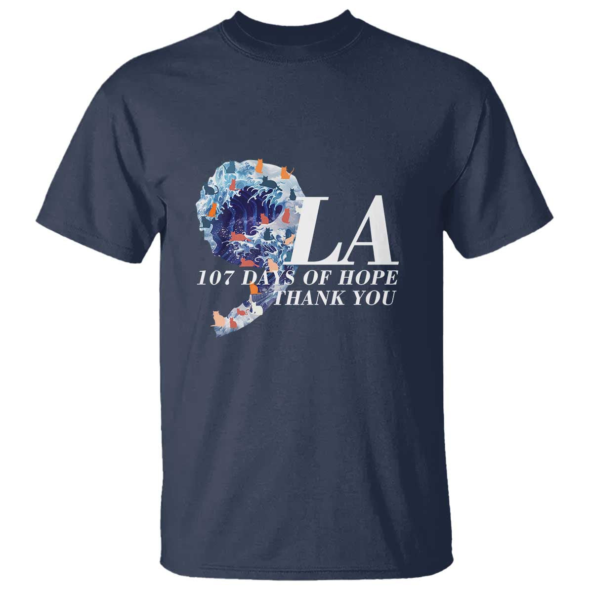 107 Days of Hope Thank You Kamala T Shirt The Great Wave Kanagawa Japanese Cat TS10 Navy Print Your Wear