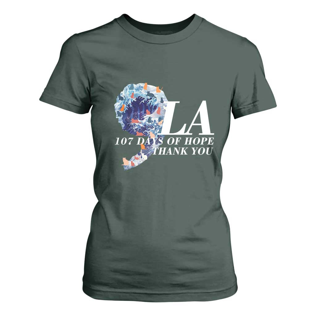 107 Days of Hope Thank You Kamala T Shirt For Women The Great Wave Kanagawa Japanese Cat TS10 Dark Forest Green Print Your Wear