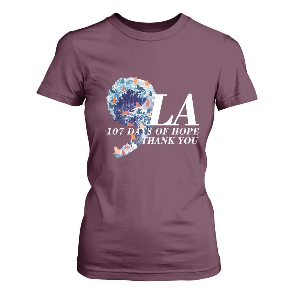 107 Days of Hope Thank You Kamala T Shirt For Women The Great Wave Kanagawa Japanese Cat TS10 Maroon Print Your Wear