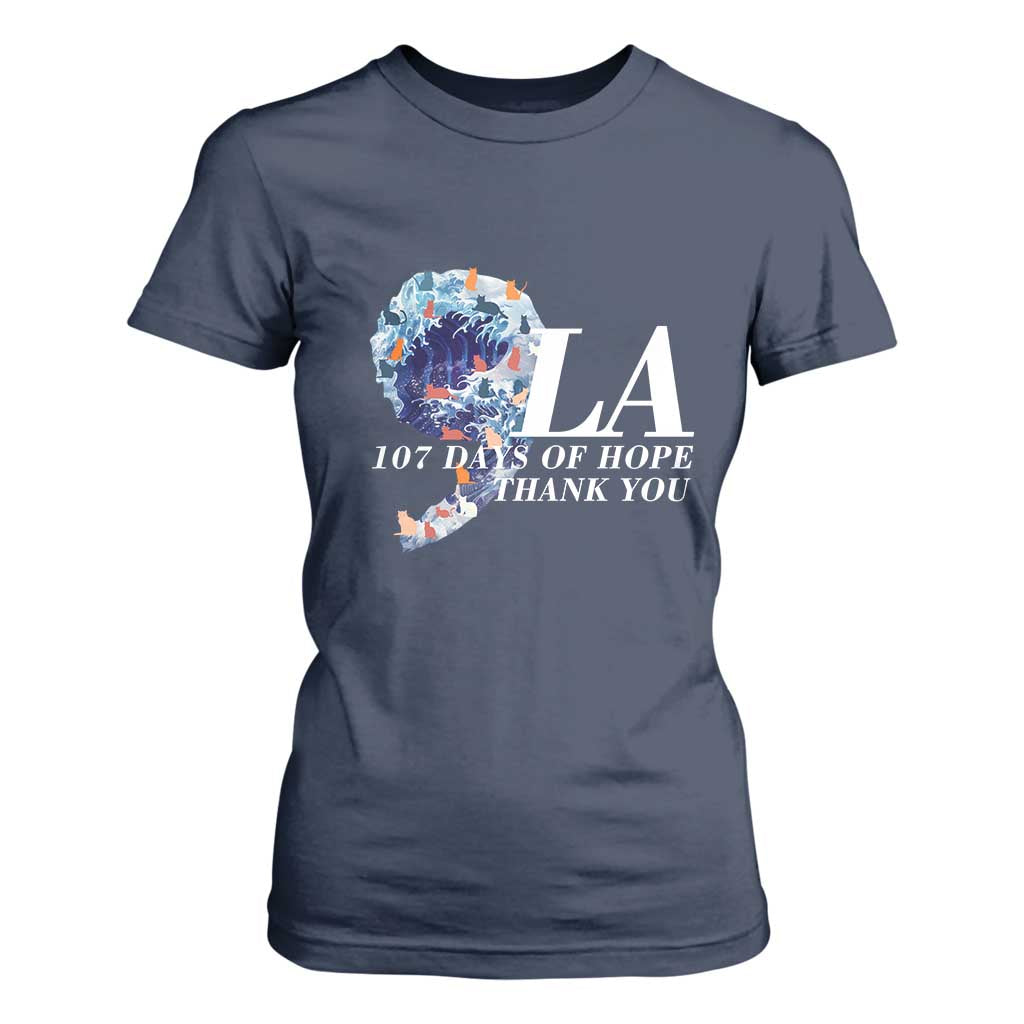 107 Days of Hope Thank You Kamala T Shirt For Women The Great Wave Kanagawa Japanese Cat TS10 Navy Print Your Wear