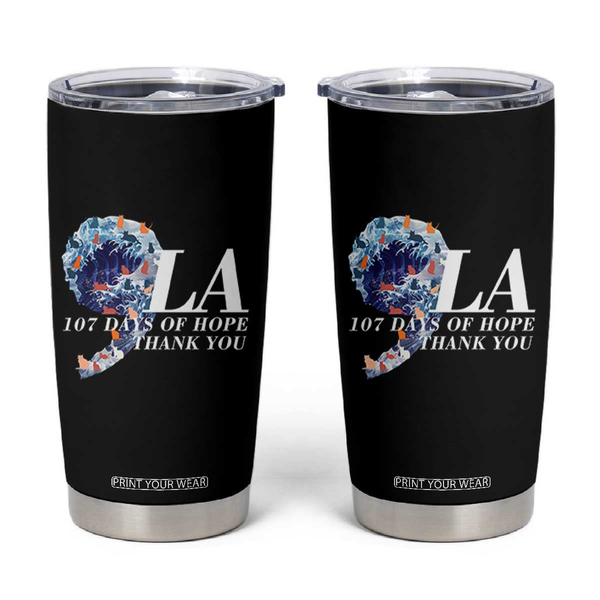 107 Days of Hope Thank You Kamala Tumbler Cup The Great Wave Kanagawa Japanese Cat TS10 Black Print Your Wear