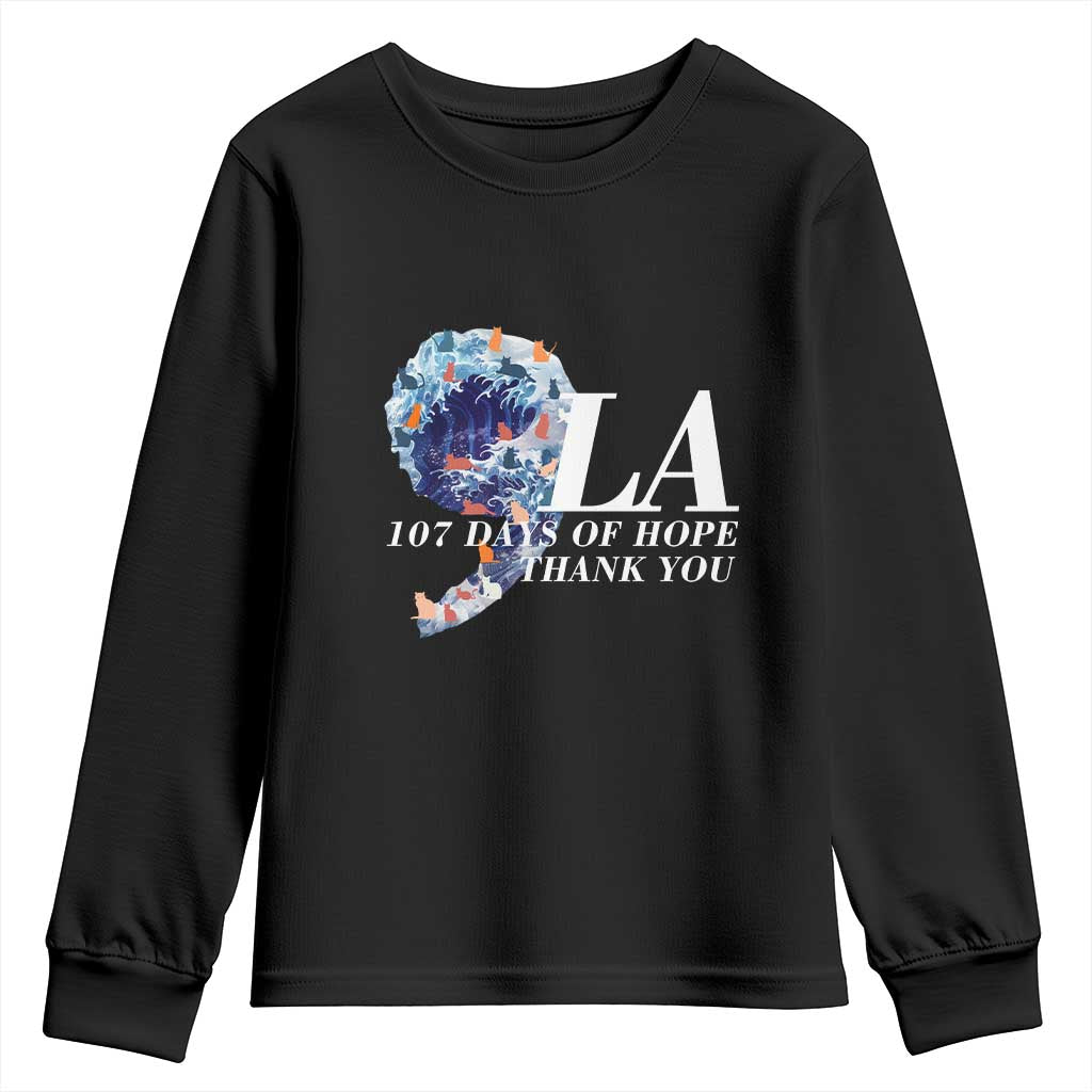 107 Days of Hope Thank You Kamala Youth Sweatshirt The Great Wave Kanagawa Japanese Cat TS10 Black Print Your Wear