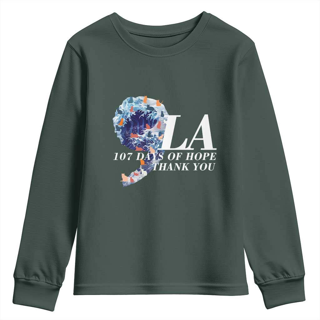107 Days of Hope Thank You Kamala Youth Sweatshirt The Great Wave Kanagawa Japanese Cat TS10 Dark Forest Green Print Your Wear