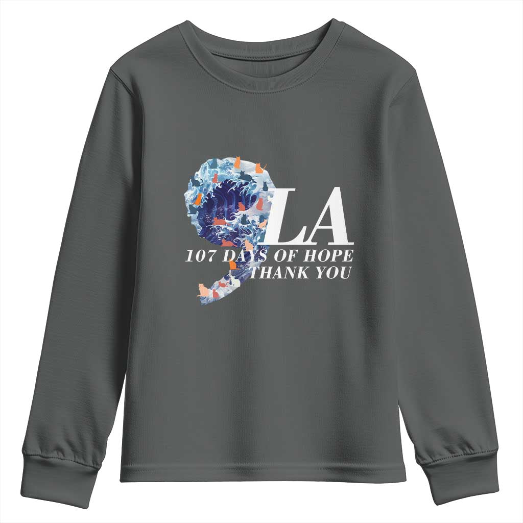 107 Days of Hope Thank You Kamala Youth Sweatshirt The Great Wave Kanagawa Japanese Cat TS10 Dark Heather Print Your Wear