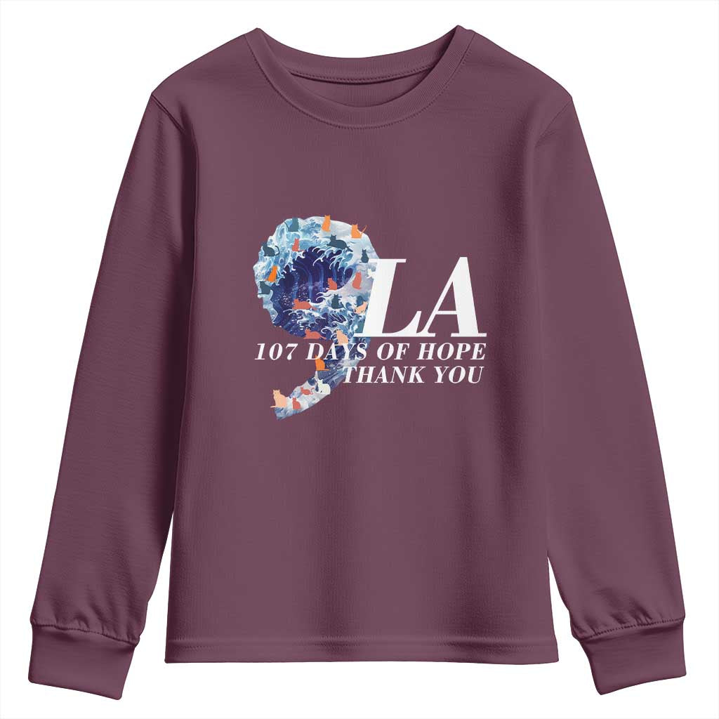 107 Days of Hope Thank You Kamala Youth Sweatshirt The Great Wave Kanagawa Japanese Cat TS10 Maroon Print Your Wear